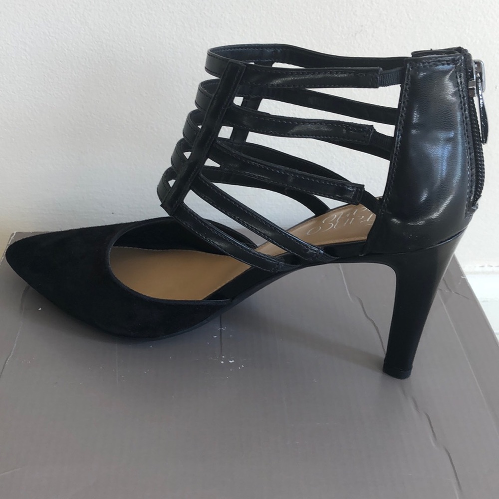 Strapped black heels. 7.5.